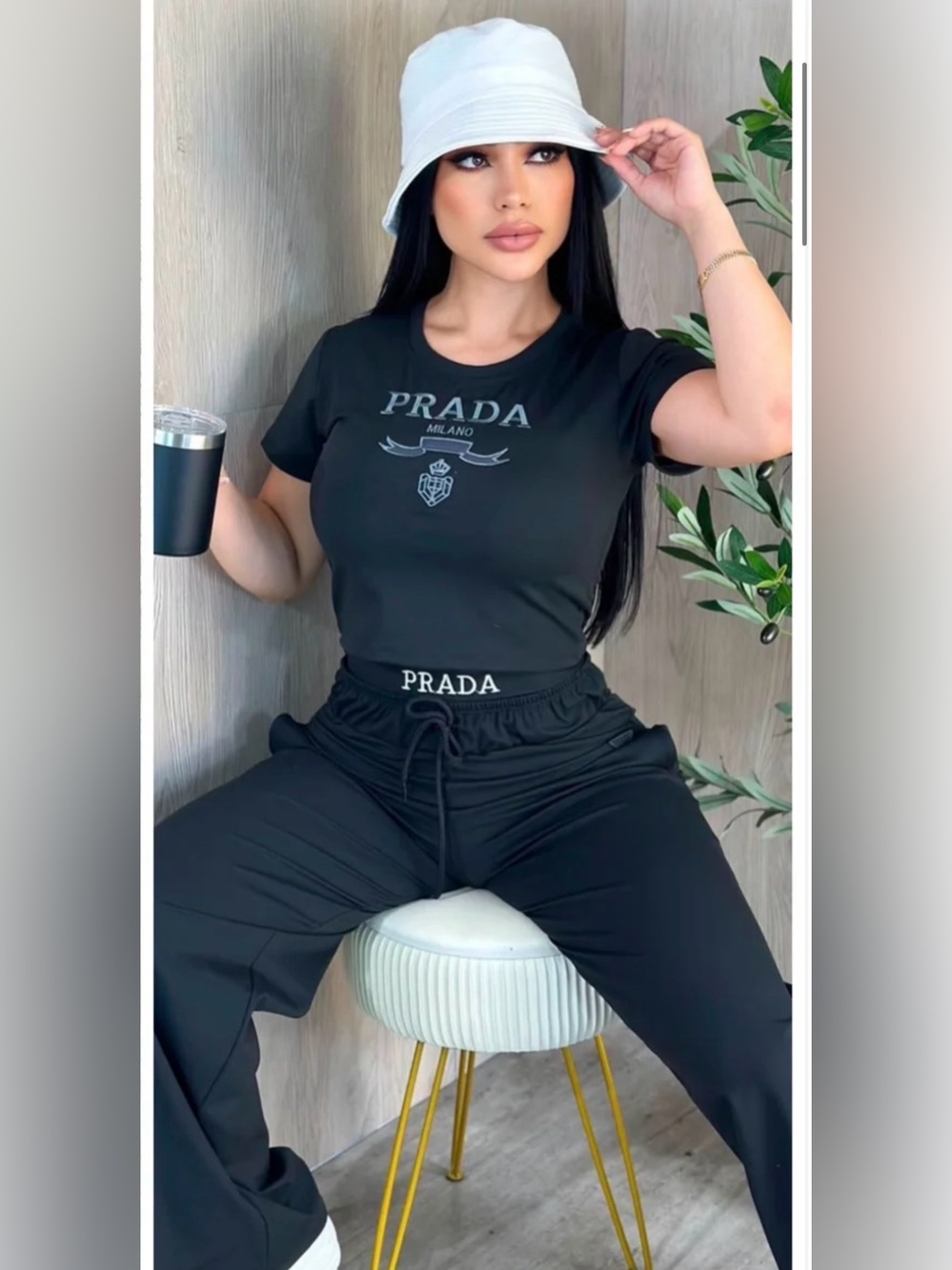 Black Logo Track Pants with Branded Waistband with Matching Crop top size S